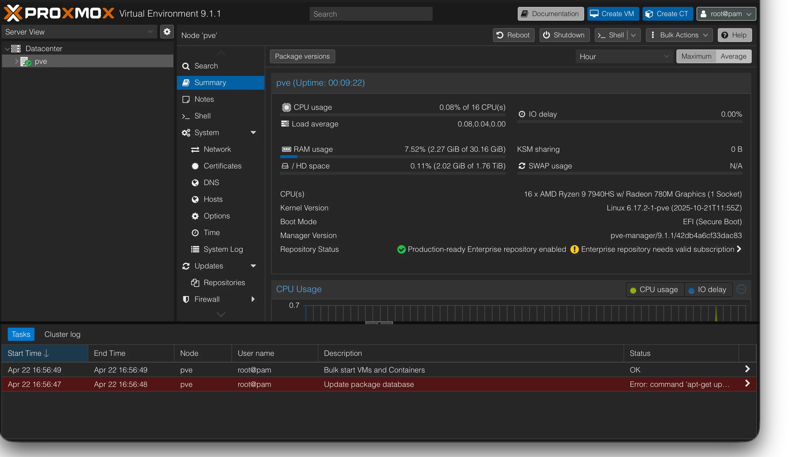 First successful Proxmox boot
