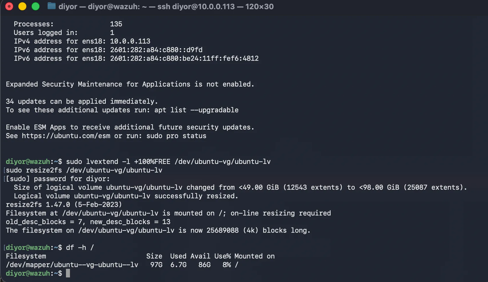 SSH to fix LVM Issue
